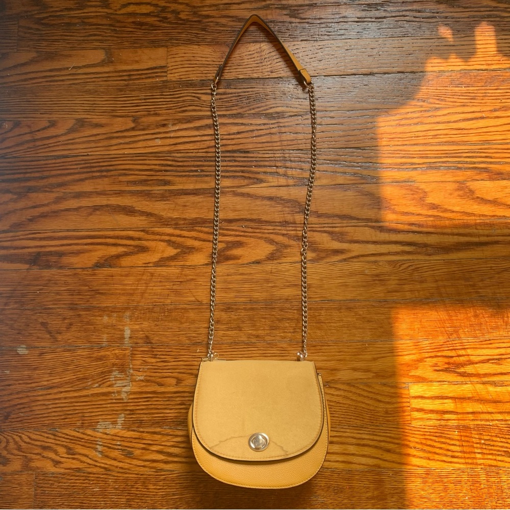 Elegant Yellow Tan Leather Shoulder Bag| Soft Vegan Leather Chain Crossbody bag